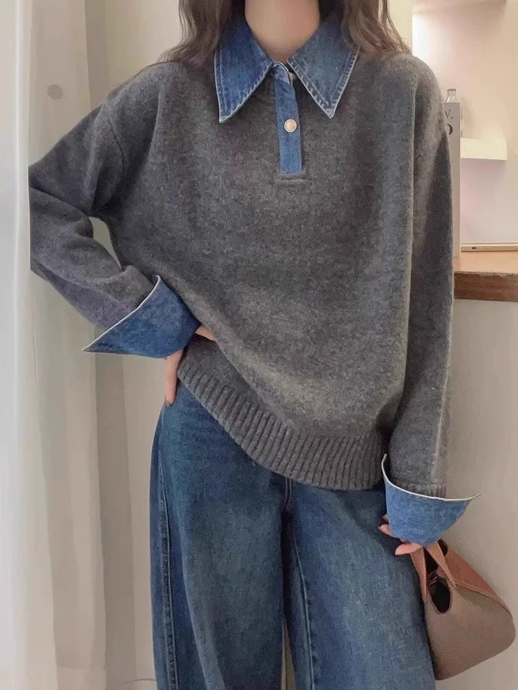 Jersey Denim Patchwork Polo — La mezcla que define la temporada | ATELIER NOVA
